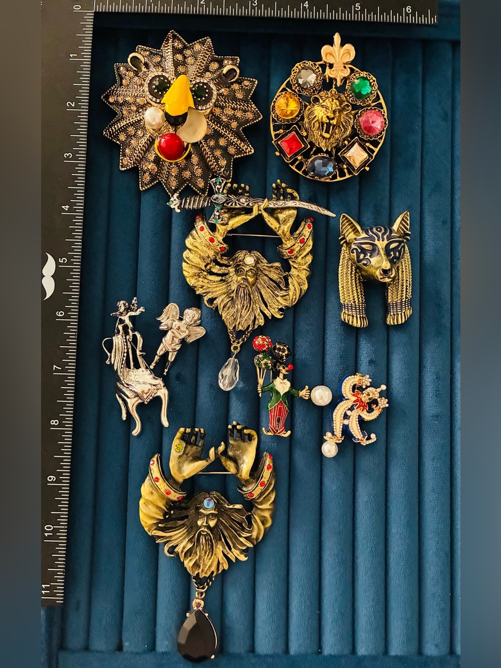 Lot of 9 Statement Brooch Pins Rhinestone Enamel Crystal Fantasy Jewelry